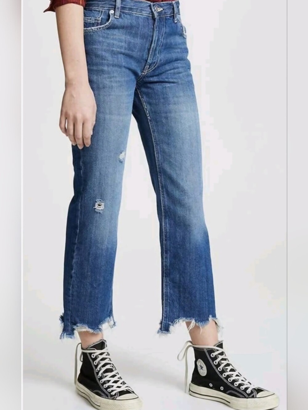We The Free Cropped Distressed Jeans W/ Frayed Ankle